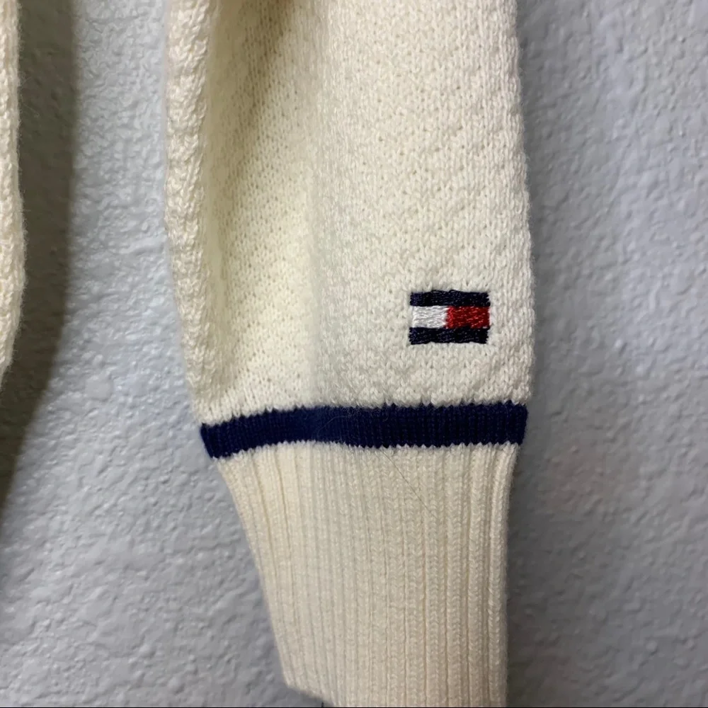 Tommy Hilfiger girls navy cream fine gauge knit cotton cardigan 3T preppy proper